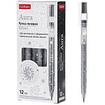 Ручка гелевая " Hatber " Aura серебряная 0,8мм, прозрачный пластиковый корпус, картонная упаковка