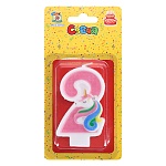 Свеча для торта цифра " Миленд " Милый единорог 2, розовая, 14*6,5*1см, картонный блистер, европодвес