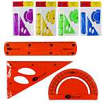 Набор чертежный МАЛЫЙ 3 предмета: линейка 15см, треугольник 30°*60°*90°/12см, транспортир 180°/10см, гибкие, пластик цветной, индивидуальная упаковка, европодвес, " Basir "