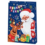 Пакет Новогодний бумажный " Мир открыток " 26*32,7*13,5см Дед Мороз и олень, ламинированный