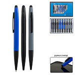 Ручка шариковая " Basir " синяя 0,7мм металлическая, стилус, поворотный механизм, цветной корпус ассорти, клип и наконечник черные
