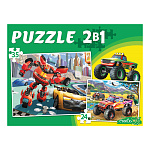 Пазлы " Рыжий кот " 2в1 Макси. 24+35элементов Трансформеры и тачки №3, картонная упаковка 19,5*14,8*3,5см