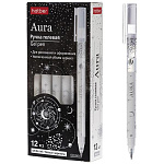 Ручка гелевая " Hatber " Aura белая 0,8мм, прозрачный пластиковый корпус, картонная упаковка