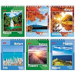 Блокнот МАЛЫЙ ФОРМАТ А6 спираль сверху 40л " Hatber " Пейзажи (ассорти), клетка, обложка - мелованный картон, УФ-лак, 6 дизайнов