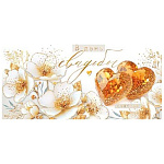 Конверт для денег " Мир открыток " 2-17 Свадьба- В День Свадьбы! Счастья! Белые цветы, сердечки, 165*85мм, золотая фольга