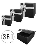 Набор коробок " KWELT " 3в1 19*19*9см, 17*17*8см, 15*15*7см Wishes for you, цвет - черный, атласный бант, картон/ПВХ