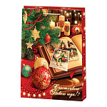 Пакет Новогодний бумажный " Мир открыток " 26*32,7*13,5см Счастливого Нового года! Елка, шары, свечи, марки, ламинированный
