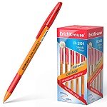 Ручка шариковая " Erich Krause " R-301 Orange Stick&Grip красная 0,7мм, толщина письма 0,35мм, шестигранная, резиновый держатель, оранжевый корпус, картонная упаковка