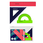 Набор чертежный МАЛЫЙ 3 предмета: линейка коралловая 15см, угольник индиго 45°*45°*90°/9см, транспортир лайм 180°/10см, пластик, zip-пакет, Reef, " Erich Krause "