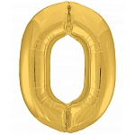 Шар фольгированный " Браво " 40"/102см Цифра-0 золото, в упаковке