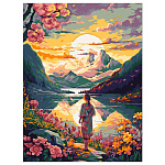 Картина по номерам " Lori " 30*40см Восход в горах, состав набора: основа на картоне с контуром, акриловые краски, кисть, вспомогательный лист, акриловый лак, инструкция, картонная упаковка, европодвес