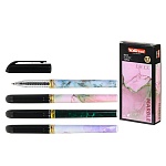 Ручка гелевая " Basir " Marble черная 0,7мм, толщина письма 0,35мм, рифленый держатель, корпус цветной с рисунком мрамор, картонная упаковка