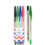 Набор шариковых ручек " Attomex " 4шт 4цв 0,7мм, пластиковый полупрозрачный корпус, металлический наконечник, сменный стержень, пластиковая упаковка, европодвес