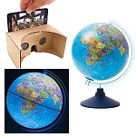 Глобус политический интерактивный с подсветкой от батареек 250мм " Globen " в комплетке: очки виртуальной реальности (VR), батарейки в комплект не входят, картонная коробка