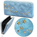 Кошелек " KWELT " на молнии Звездный голубой, отделение для монет на молнии, отделение для карточек, отделение для купюр, искусственная кожа, 19*10см