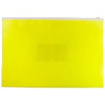 Папка на молнии " Бюрократ " А4+ ZIP Double Neon желтая, пластик 0,15мм, прозрачная, карман под визитку