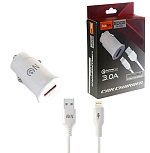 Зарядное устройство автомобильное " FaisON " A-20 Edge белое, 3,0А, QC3.0, USB, пластик, кабель Lightning, 1м