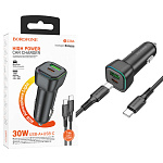 Блок питания автомобильный " Borofone " BZ28A Trophie черный, 3,0А, 30W, PD, QC 3.0, USB, Type-C, пластик (кабель в комплект не входит)