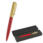 Ручка подарочная шариковая автоматическая " Bruno Visconti " Napoli синяя 1,0мм, толщина письма 0,7мм, поворотный механизм, металлический корпус, покрытие glossy pro, цвет корпуса красный/золотой, металлический клип, черный картонный футляр