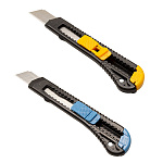 Нож канцелярский " Silwerhof " 18мм, пластиковый корпус, ассорти, с механической системой фиксации лезвия push-lock, пакет, европодвес