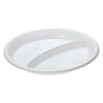 Тарелки одноразовые плоские 100шт d=205мм, 2 секции, пластиковые белые