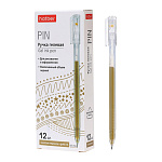 Ручка гелевая " Hatber " Pin золотая 0,5мм, толщина письма 0,25мм, трехгранная, рельефный держатель, прозрачный, пластиковый корпус, картонная упаковка