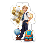 Плакат фигурный " Праздник " 933 А3 Мальчик, золотые шары, глобус, портфель, глянцевый УФ-лак