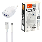 Зарядное устройство сетевое " FaisON " C-103 Teleport белый, 3,1А, 15Вт, 2 USB, пластик, кабель Type-C, 1м