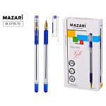 Ручка шариковая " Mazari " Gold синяя 0,5мм, толщина письма 0,25мм, пулевидный пишущий узел, пластиковый прозрачный корпус, резиновый грип, сменный стержень 140мм, картонная упаковка