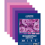 Фоамиран " deVente " А4 5л 5цв 1мм, оттенки розово-сиреневого цвета, пластиковый пакет, европодвес