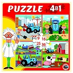Пазлы " Рыжий кот " 4в1 Синий трактор №9 (9,16,25,36) элементов 17,5*17,5см, картонная упаковка