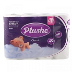 Бумага туалетная 2-слойная " Plushe " Classic 12 рулонов со втулкой, 18м, белая, целлюлоза, 115*95мм, с перфорацией