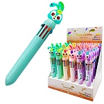 Ручка шариковая автоматическая " Basir " Зайка 10цв 0,5мм прорезиненный наконечник-зайчик с цветком, цветной корпус