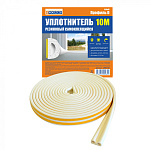 Уплотнитель самоклеящийся, резиновый, D-профиль, 8*9мм, 10метров, белый, 4Walls