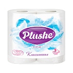 Бумага туалетная 3-слойная " Plushe " Deluxe Light Классическая 4 рулона со втулкой, 15м, белая, целлюлоза, 105*95мм, с перфорацией