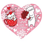 Бирка для букетов и подарков " Мир открыток " 2-70 Сердце. Влюбленные котики, 124*68мм, без отделки