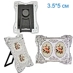 Фоторамка " KWELT " пластик,магнит+ножка,двойная Роза 3,5*5см,серебро,бронза