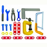 Набор инструментов " Совтехстром " Слесарный набор, 25 деталей: плоскогубцы, ключ гаечный, ключ разводной, напильник, струбцина, ножовка по металлу, уголок, планка 6шт, болт 6шт, гайка 6шт, пластик, пакет 24*15,5*7см