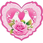 Украшение на скотче " Мир открыток " 7-65 А5 Сердце свадебное- Два голубка