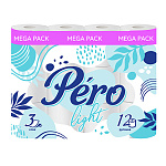 Бумага туалетная 3-слойная " Pero " Light, 12 рулона со втулкой, 14м, белая, 100% целлюлоза, 125*95мм, с перфорацией, h=95мм, d=95мм
