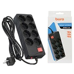 Сетевой фильтр " Buro "  3м 8 розеток, 10А, без защитных шторок, защита от короткого замыкания, защита от перегрева, черный