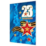 Бирка для букетов и подарков " Мир открыток " 2-70 23 Февраля. Георгиевская лента, звезды, галстук, 115*85мм, без отделки, текст