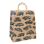 Пакет бумажный крафт " ПЗБМ " 22*25*12см Ретро автомобиль, крученые ручки