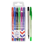 Набор шариковых ручек " Attomex " 6шт 6цв 0,7мм, пластиковый полупрозрачный корпус, металлический наконечник, сменный стержень, пластиковая упаковка, европодвес