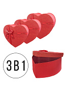 Набор коробок " KWELT " 3в1 Сердце 21,5*20*9см, 18,5*17*7,5см, 15,5*14*6см, атласный бант, цвет - красный, картон/ПВХ