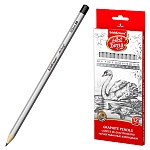 Набор карандашей ч/гр " Artberry " 12шт 2Н, Н, F, HB, В, 2В, 3В, 4В, 5В, 6В, 7В, 8В, шестигранные, деревянные, цвет корпуса - серебряный, заточенные, картонная упаковка, европодвес