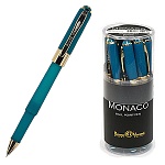 Ручка шариковая " Bruno Visconti " Monaco синяя 0,5мм, толщина письма 0,4мм, корпус пластик, металл, покрытие soft touch, цвет корпуса морская волна, металлический наконечник, колпачок с металлическим клипом, пластиковый бокс