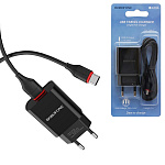 Зарядное устройство сетевое " Borofone " BA20A Sharp черное, 2,1А, USB, пластик, кабель Type-C,