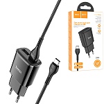 Зарядное устройство сетевое " Hoco " C88A Star черное, 2,4А, 2 USB, пластик, кабель Type-C, 1м