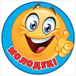 Медаль картонная Молодец! D-96мм " Праздник " 060 Смайл, глянцевый УФ-лак, текст